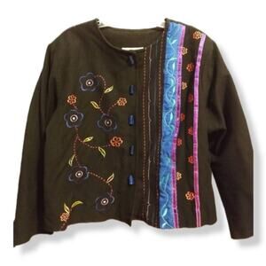 Vintage Daniel K Wearable Art Floral Embroidered Lightweight Woven Jacket Sz XL